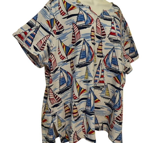 Alfred Dunner Short Sleeve Sequins Blouse SZ 3X Coastal Resort Aloha Beach Sail - Picture 5 of 8